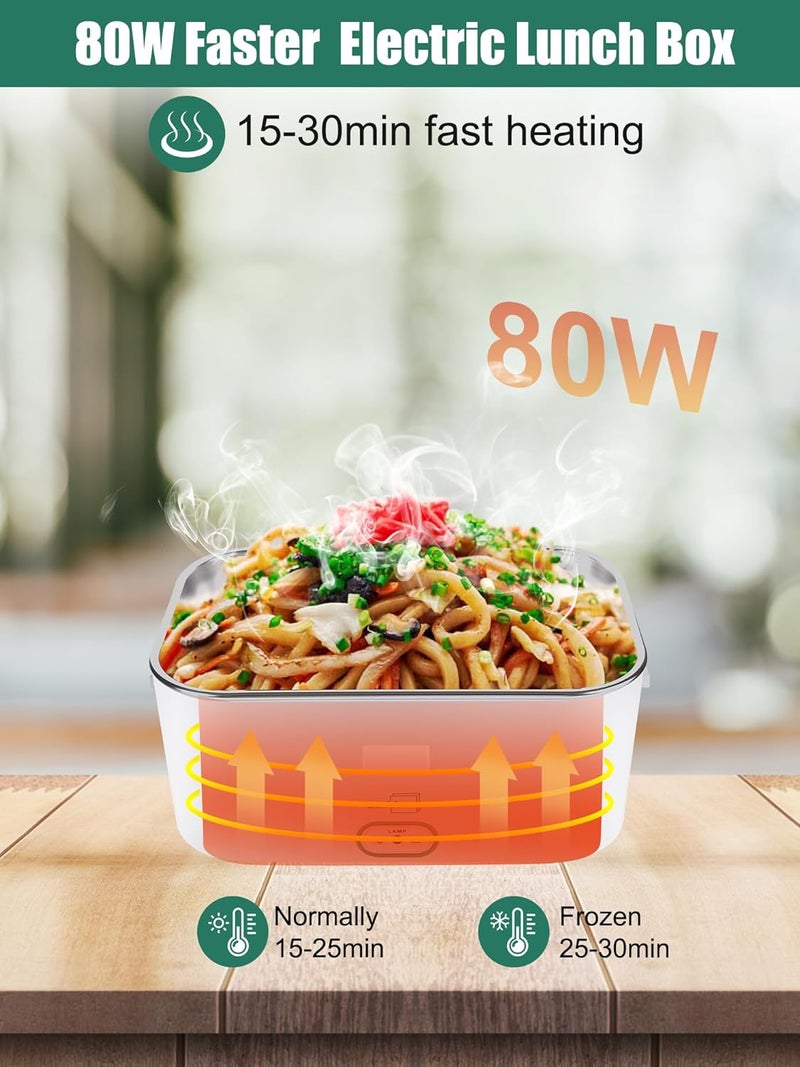 Buddew Electric Lunch Box for Adults, 80W Heated Lunch Box 1.8L Stainless Steel Portable Food Warmer,12/24/110V Lonchera Electrica Portatil for Travel & Work, Loncheras para Hombres de Trabajo(Green) - Image 2